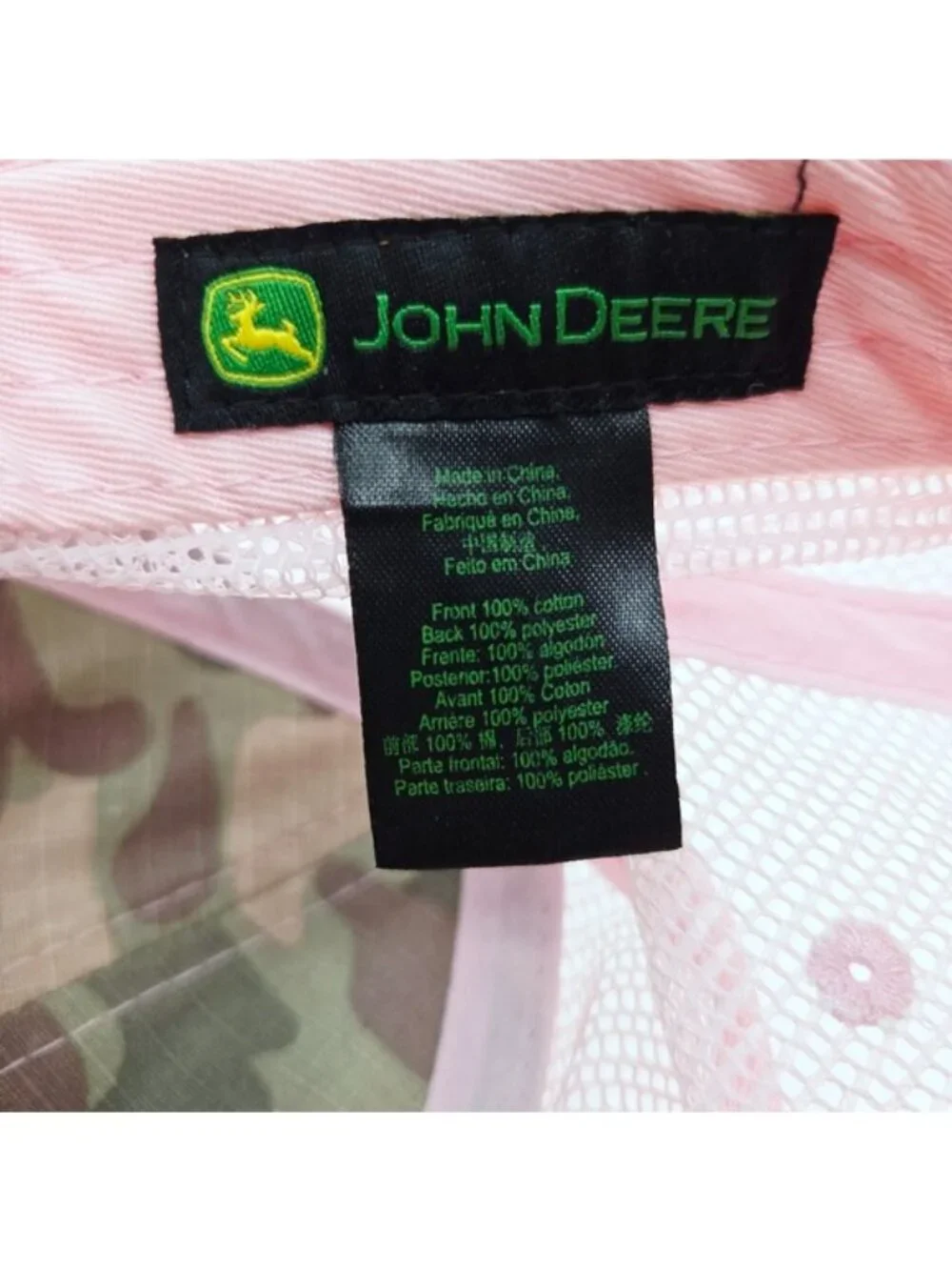 John Deere Camo & Pink Snap Back Trucker Hat Baseball Cap One Size Fits Most